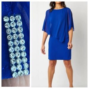 MSK Formal Women's 3/4 Split Sleeve Embellished Cape Sheath Dress Blue  Small